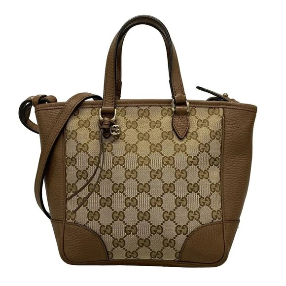 GUCCI GG Pattern, Bree Beige Dark Brown Jacquard Leather Tote Bag 571-090125 - Picture 1 of 13
